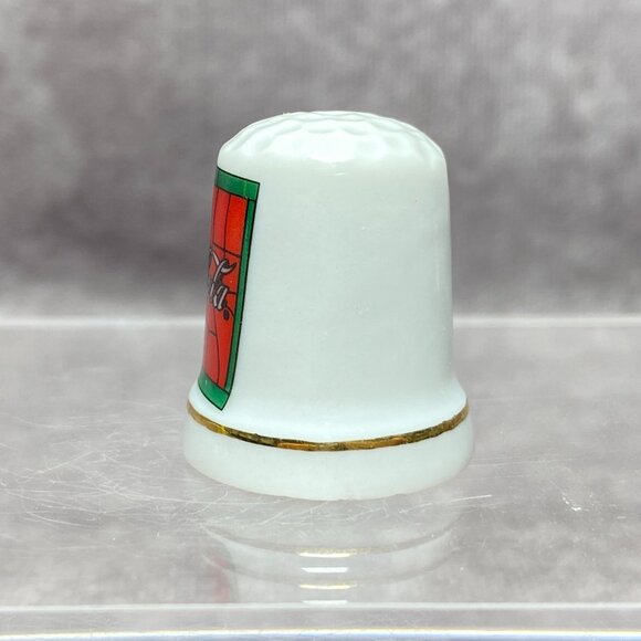 Coca-Cola Porcelain Thimble 1995 Red & Green Stained Glass Collectible Sewing - Picture 6 of 8